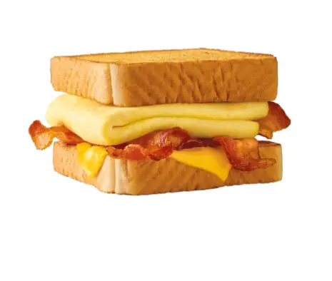 melty cheese, crispy bacon, fluffy eggs on Texas Toast; a delicious choice at 480 calories.